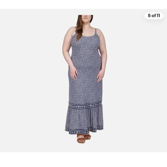 Michael Michael Kors Navy Blue Print Sundress Maxi Dress sz 3X NWOT - Picture 1 of 9